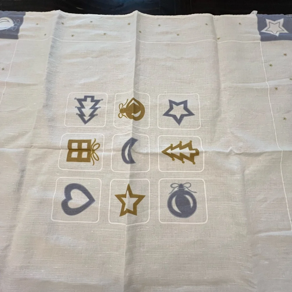 Vintage Halbleinen Square Tablecloth Christmas Holiday 31 X‎ 34” Blue Gold White